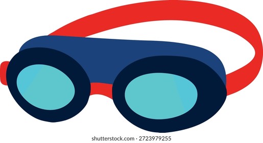Un par de gafas de natación con correa roja brillante y lentes azules dibujados en un estilo plano juguetón.