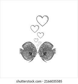 Pair of the Symphysodon, colloquially known as Discus Fish, Silhouette Illustration of the Discus Fish for Logo, Icon, Symbol, or Graphic Design Element. Vector Illustration