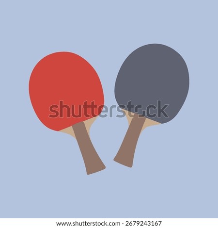A pair of table tennis paddles, one red and one grey, on a light blue background.