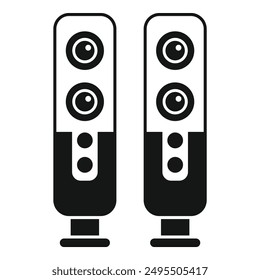 Pair of tall audio speakers standing on the floor, playing music for home entertainment