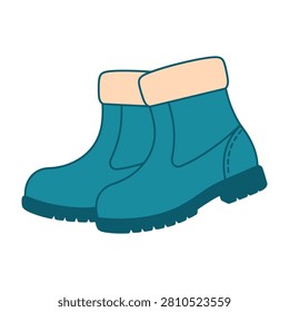 A pair of teal insulated boots with fur cuff and rugged sole for winter weather protection
