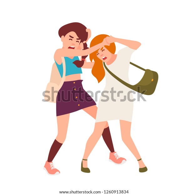 Pair Teenage Girls Fighting Conflict Between Stock Vector (Royalty Free ...