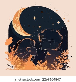 A pair of teenagers sharing their first kiss under the stars on a warm summer night