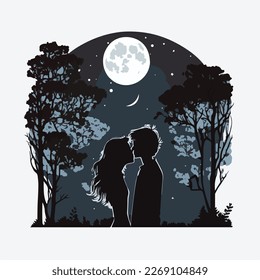 A pair of teenagers sharing their first kiss under the stars on a warm summer night