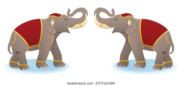 A pair of Thai elephants, raising their trunks. Graphic vector