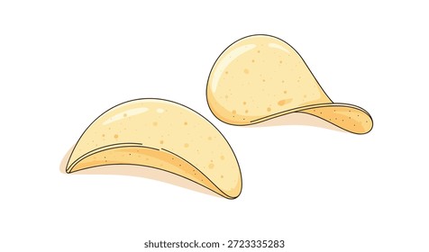 Par de batatas fritas finas e crocantes ou lanches em uma cor dourada clara mostrada contra um fundo branco plano.