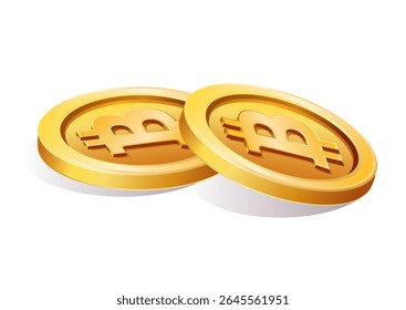 Pair of three-dimensional golden Bitcoin coins highlighting modern cryptocurrency investment and wealth potential