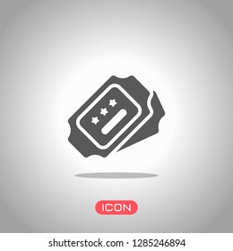 Pair tickets for cinema, bus or airplane. Coupons with stars, simple icon. Icon under spotlight. Gray background