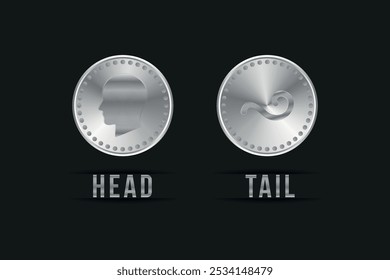A pair of toss coin head and tail silver isolated vector editable