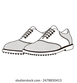 pair of traditional golf shoes black and white outline vector illustration