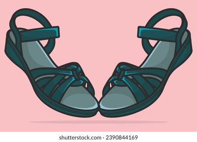 Pair Of Trendy Women Sandals or Slipper Fashion Slipper vector illustration. Beauty fashion objects icon concept. Girls fashion feet wearing sandals pair vector design.