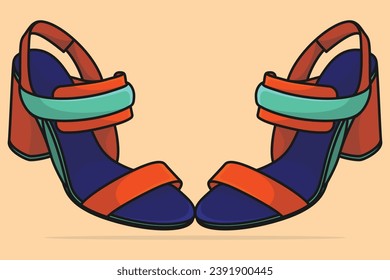 Pair Of Trendy Women Sandals or Slipper Fashion Slipper vector illustration. Beauty fashion objects icon concept. Girls fashion feet wearing sandals pair vector design.