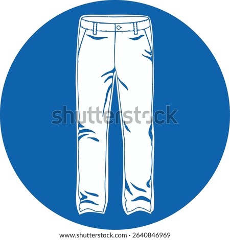 A pair of trousers is shown on a blue circular background, indicating protective clothing or dress code