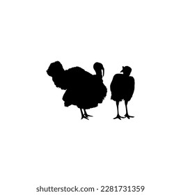 Pair of Turkey Silhouette for Art Illustration, Pictogram or Graphic Design Element. The Turkey is a large bird in the genus Meleagris. Vector Illustration