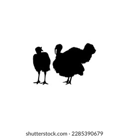 Pair of Turkey Silhouette for Art Illustration, Pictogram or Graphic Design Element. The Turkey is a large bird in the genus Meleagris. Vector Illustration