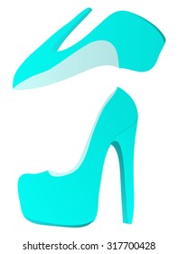 A pair of turquoise high heels and platform, one Shoe lying on its side, the second is in profile . All isolated.