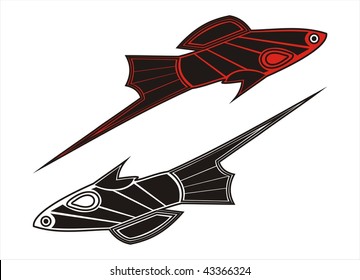 Pair of two abstract swordtail fish.