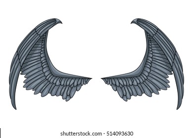 Pair of two black swan wings, vector illustration isolated on white background