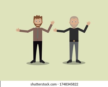 Pair of two men with separate body elements with tie and belt. Vector. Modern and flat style.