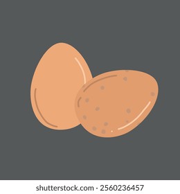 Pair of two raw chicken eggs in brown eggshell on grey background. Hand drawn vector illustration in flat style. Farm element, breakfast design, boiled eggs