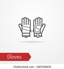 Pair of typical reinforced working gloves. Modern isolated leather or textile glove icon in outline style. Protective gear vector stock image.