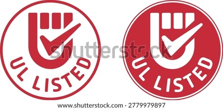 Pair of UL Listed certification symbols in red, isolated on white background for product safety compliance and approval branding