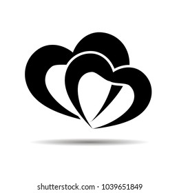 Pair of valentine heart icon. Vector hearts silhouettes with shadow. Cupid symbol. Shape design for love card. Template romantic logo.