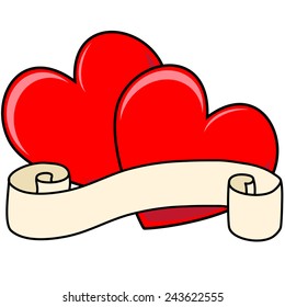 Pair of Valentines Heart with Scroll isolated vector graphic