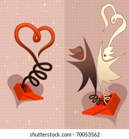 pair of vector cards - love message jumping out of magic box