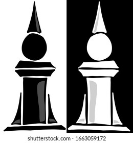 A pair of vector chess pieces isolated. Black and white ying yang style bishop doodle cartoon design. Hand drawn sketch, draft, ink dark pictogram. For chess organisation logo, prints, t-shirt, fabric
