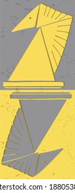 A pair of vector chess pieces isolated. Yellow and grey ying yang style knight doodle design. Hand drawn sketch, draft, ink dark pictogram. For chess organisation logo, prints, t-shirt, fabric