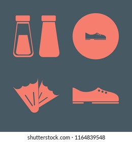 pair vector icons set. with flippers, salt pepper shaker and men shoes in set