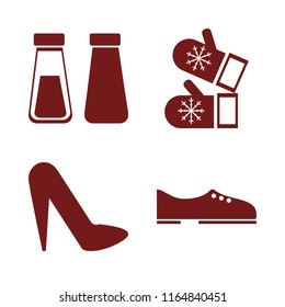 pair vector icons set. with men shoes, salt pepper shaker, women shoes and mittens in set