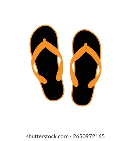 A pair of vibrant orange and black flip-flops, perfect for summer, beach, or vacation-themed designs.