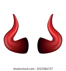 A pair of vibrant red devil horns with a smooth finish, displayed against a clean white backdrop. Ideal for design use, fantasy illustrations, or costume design elements.