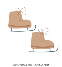 Pair of vintage ice skates . Symbol of winter and christmas holidays. Hand drawn vector illustration of shoes for outdoor activity.