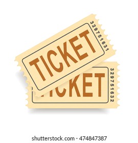 A pair of vintage tickets with a tear line. No transparency. Ticket isolated illustration. Vector