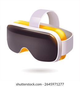 A pair of virtual reality goggles displayed against a pristine white background in the style of 3D realism, cartoon design, 3D plastic with glossy highlights