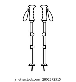 Pair of walking poles with straps and pointed tips, walking poles outline icon for trail running support, hiking and outdoor fitness gear