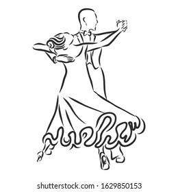 Pair Of Waltz Dancers, Vector Sketch Illustration 