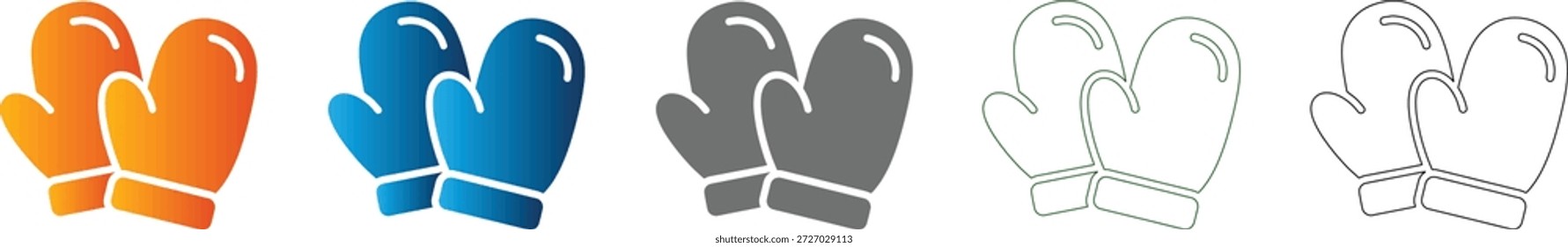 Un par de guantes calientes, parte de un conjunto de iconos consistente. Este Vector de icono plano negro sólido está aislado en blanco, perfecto para cualquier proyecto de diseño.