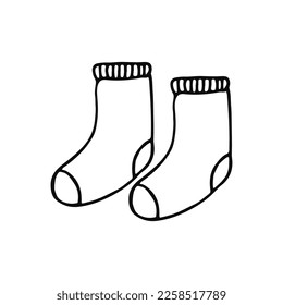 A pair of warm socks. A kind of fabric underwear, an item of paired clothing. Doodle. Hand drawn. Vector illustration. Outline.