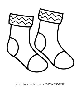 Pair of warm socks vector outline isolated