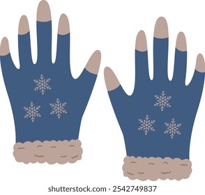 A pair of Warm textile winter gloves teel color vector illustration isolated on a white background. 
Gloves pair with a snowflake design on it. . Winter Gloves icon. winter accessory. gloves clip art.