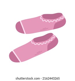 A pair of warm winter socks. Pink clothes. Sock for woman. Beauty and fashion. Vector cartoon illustration isolated on white background