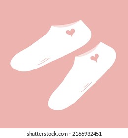 A pair of warm winter socks. White clothes. Sock for woman. Beauty and fashion. Vector cartoon illustration isolated on pink background