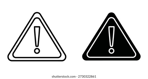 Par de señales de advertencia con un triángulo con signo de exclamación en el interior, uno en blanco y el otro en negro.
