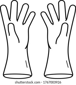 Pair washing gloves. Vector outline icon.