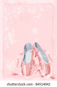 A pair of watercolor stile ballet pointes shoes on old paper background