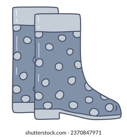 Pair of waterproof rain boots with polka dot pattern, doodle style vector